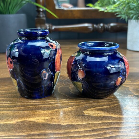 Pair of Vintage Moorcroft Pomegranate Vases Small Hand Painted 1920s-1940s Vases - Picture 9 of 15